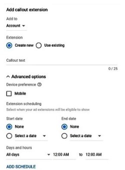 Create 4 callouts to add to each ad group.