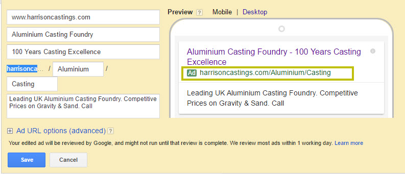 Edit your adwords display URL to boost CTR