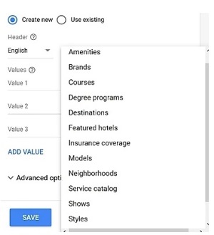 List services or amenities in your structured snippet